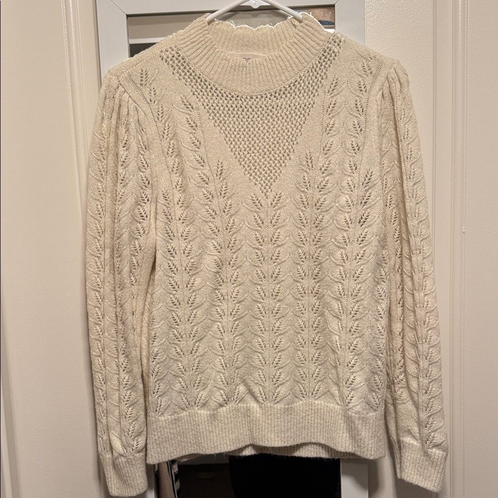 LOFT Cream Cable-Knit Turtleneck Sweater